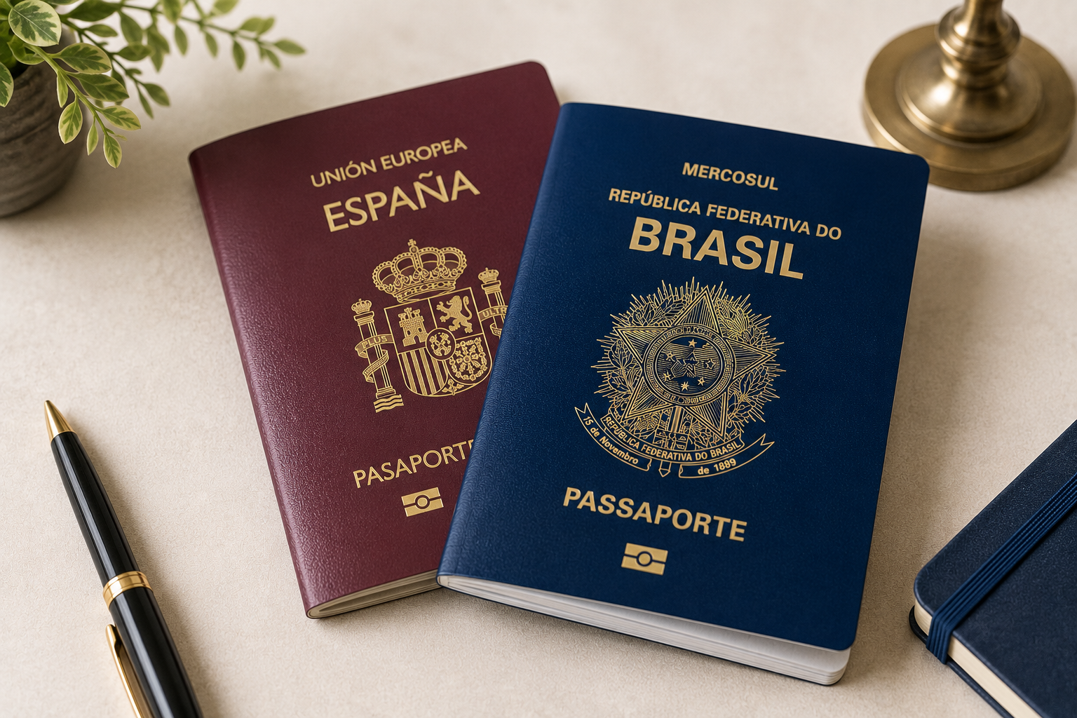 Pasaportes de España y Brasil